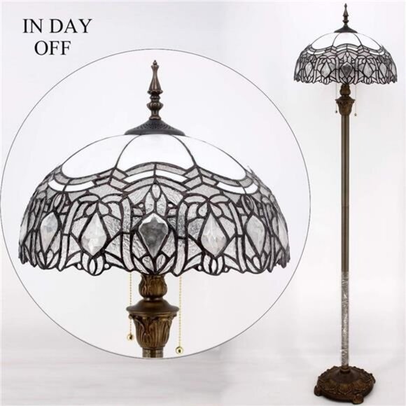 Tiffany Floor Lamp Crystal Bead White Stained Glass Standing Reading Light - Picture 4 of 7